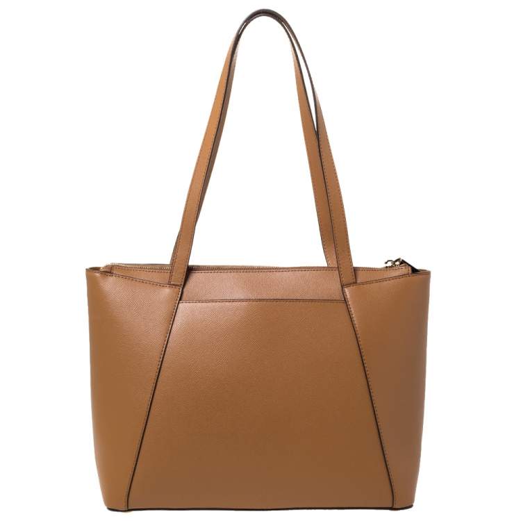 Pre Owned Michael Kors Tan Leather Maddie East/West Top Zip Tote