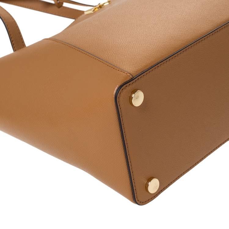Pre Owned Michael Kors Tan Leather Maddie East/West Top Zip Tote