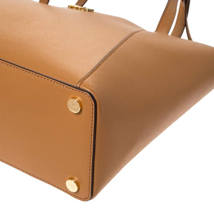 Pre Owned Michael Kors Tan Leather Maddie East/West Top Zip Tote