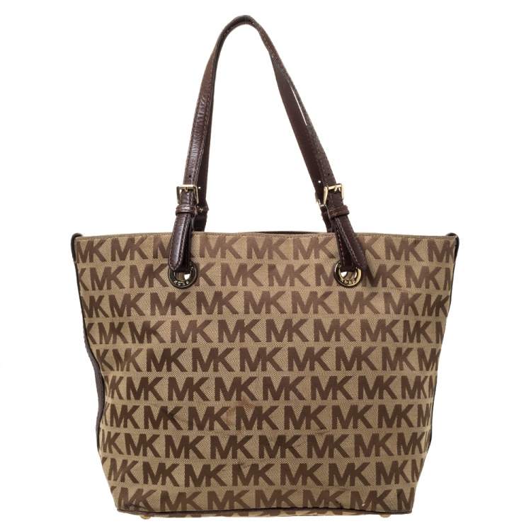 Pre Owned Michael Kors Beige/Brown Canvas and Leather Tote