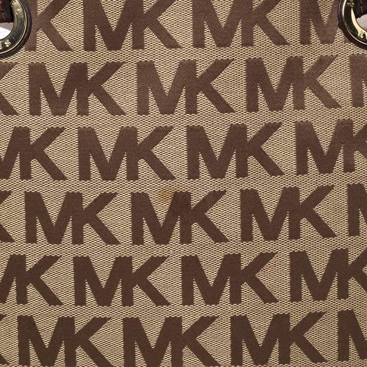 Pre Owned Michael Kors Beige/Brown Canvas and Leather Tote