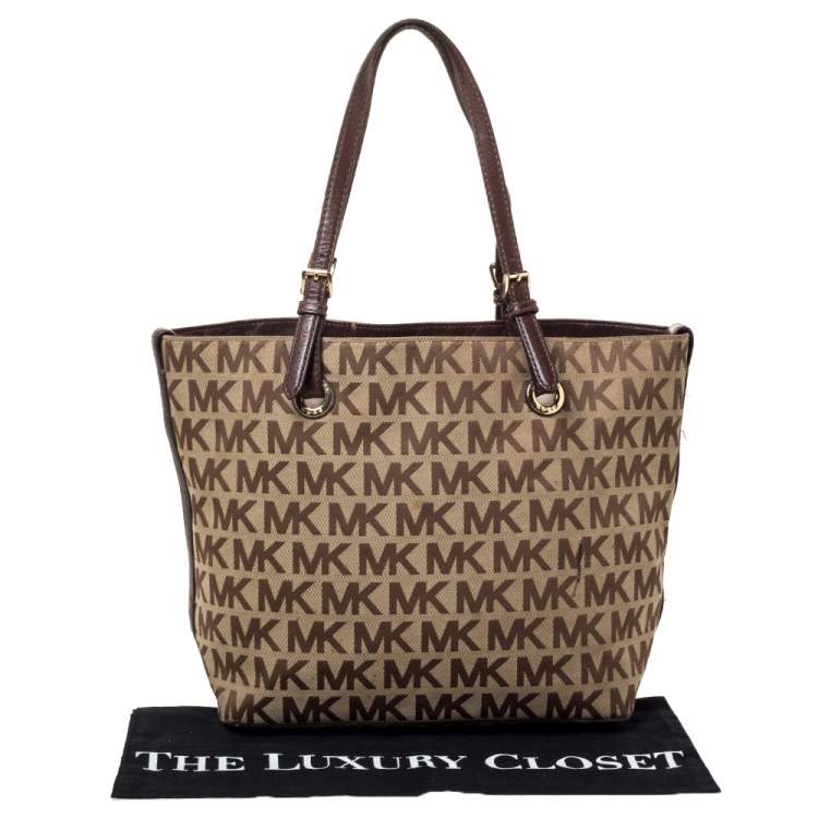 Pre Owned Michael Kors Beige/Brown Canvas and Leather Tote