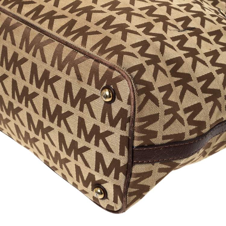 Pre Owned Michael Kors Beige/Brown Canvas and Leather Tote