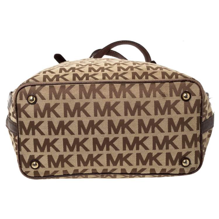 Pre Owned Michael Kors Beige/Brown Canvas and Leather Tote