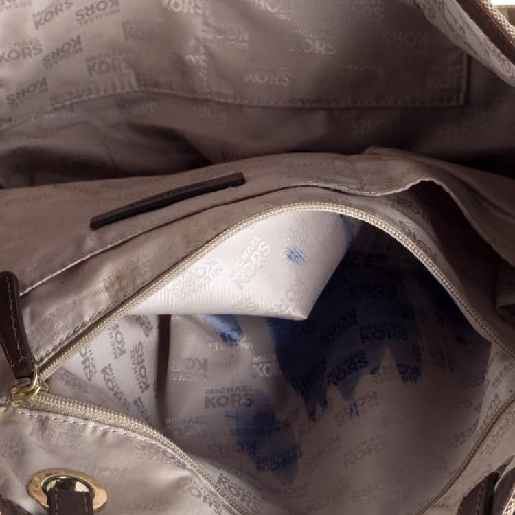 Pre Owned Michael Kors Beige/Brown Canvas and Leather Tote