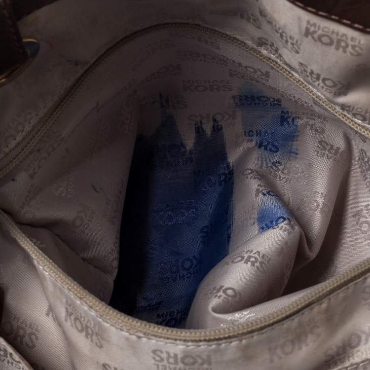 Pre Owned Michael Kors Beige/Brown Canvas and Leather Tote