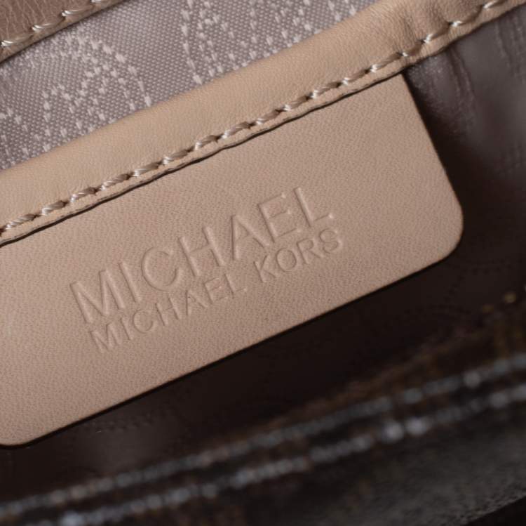 Pre Owned Michael Michael Kors Brown Coated Canvas and Leather Jet Set Travel Messenger Bag