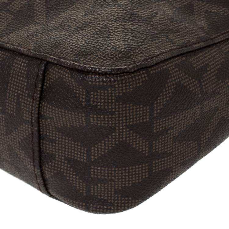 Pre Owned Michael Michael Kors Brown Coated Canvas and Leather Jet Set Travel Messenger Bag