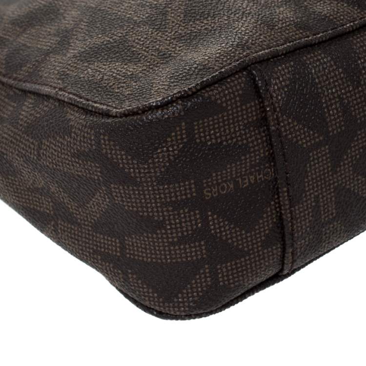Pre Owned Michael Michael Kors Brown Coated Canvas and Leather Jet Set Travel Messenger Bag