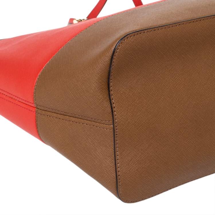 Pre Owned MICHAEL Michael Kors Orange/Brown Leather Jet Set Travel Tote