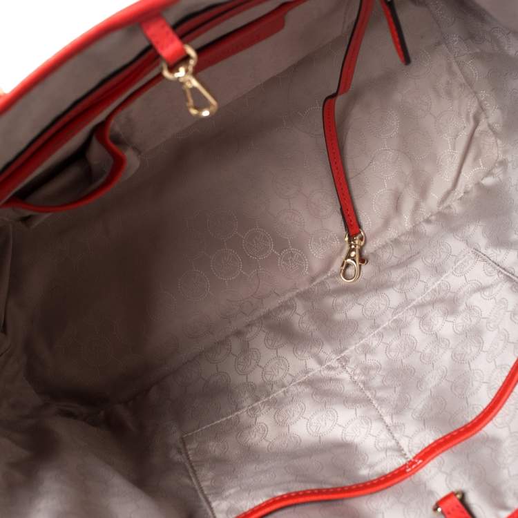 Pre Owned MICHAEL Michael Kors Orange/Brown Leather Jet Set Travel Tote