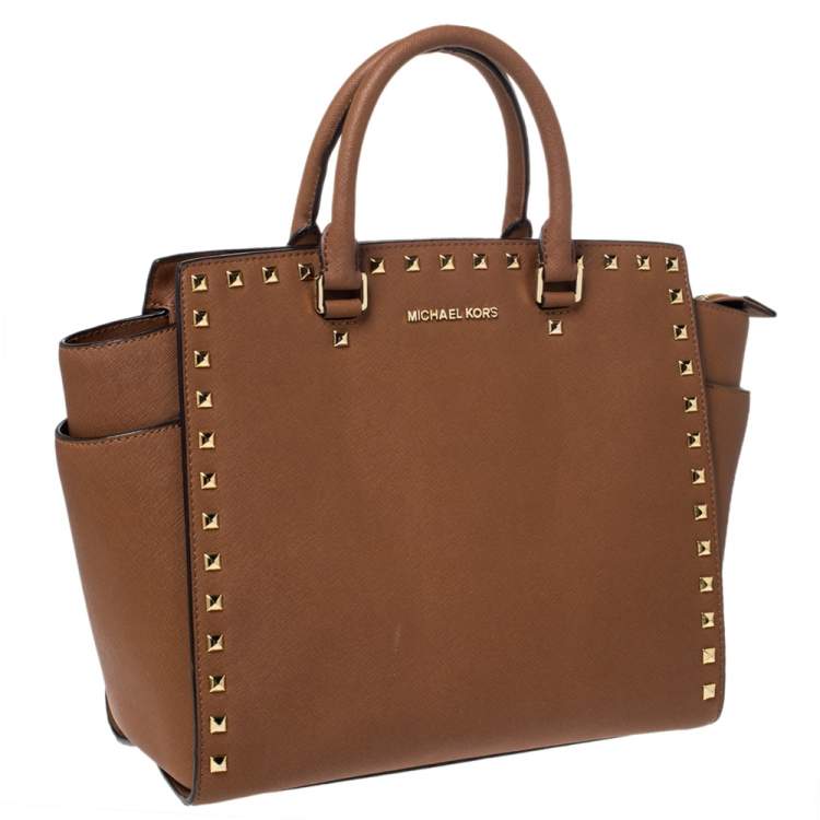 Pre Owned MICHAEL Michael Kors Tan Leather Large Selma Tote