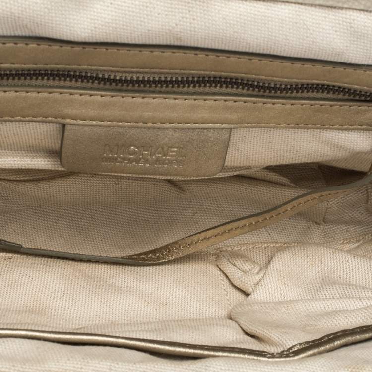 Pre Owned MICHAEL Michael Kors Light Brown Fox Fur and Leather Frame Chain Shoulder Bag