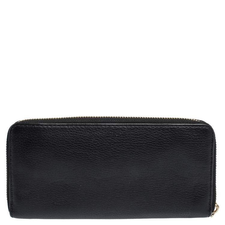 Pre Owned Michael Kors Black Leather Jet Set Zip Around Wallet