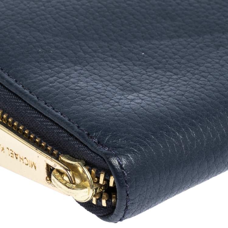 Pre Owned Michael Kors Blue Leather Jet Set Zip Around Wallet