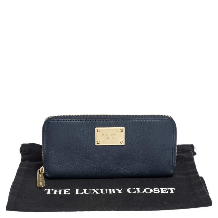 Pre Owned Michael Kors Blue Leather Jet Set Zip Around Wallet