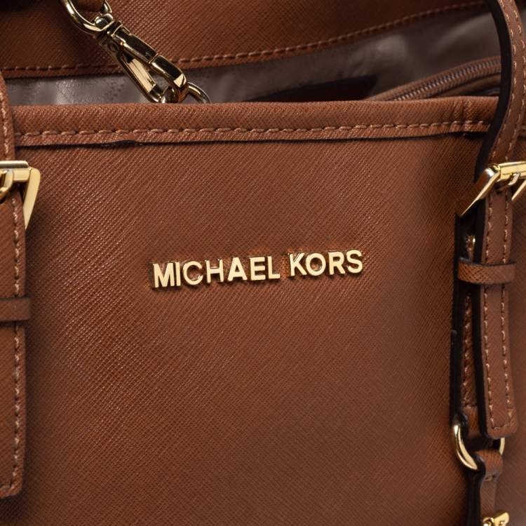 Pre Owned MICHAEL Michael Kors Tan Leather Jet Set Travel Tote