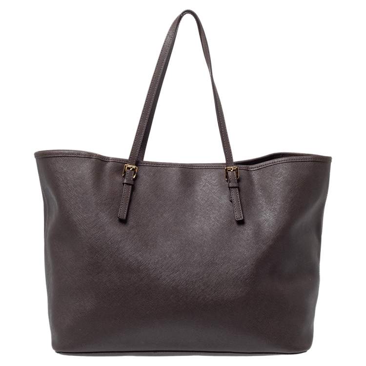 Pre Owned Michael Kors Dark Brown Leather Medium Jet Set Tote