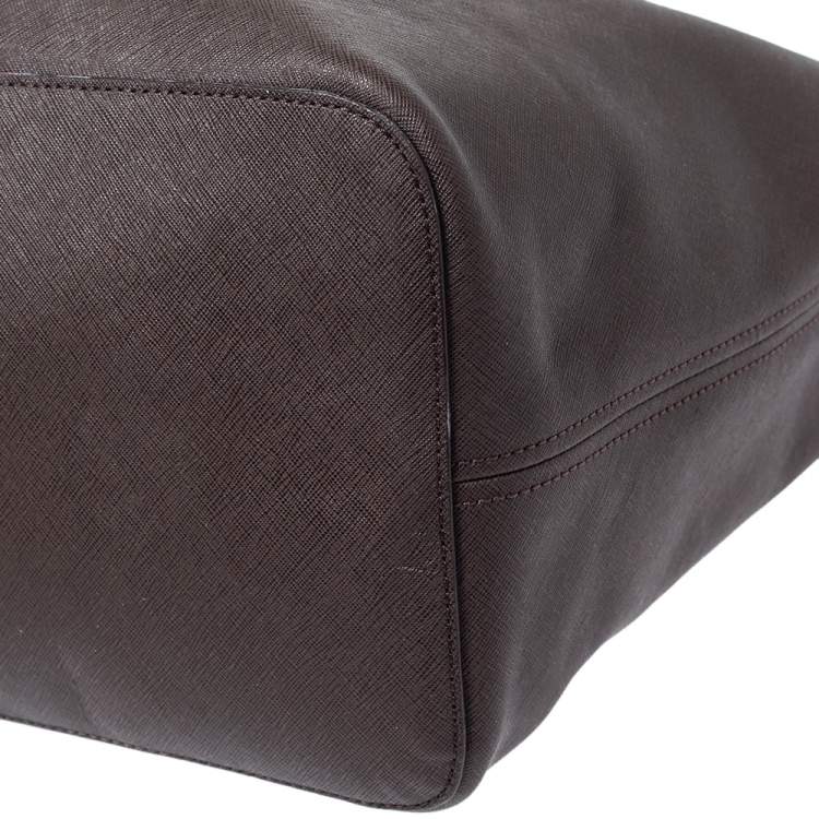 Pre Owned Michael Kors Dark Brown Leather Medium Jet Set Tote