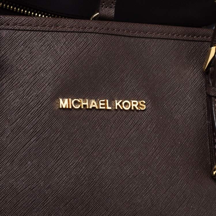 Pre Owned Michael Kors Dark Brown Leather Medium Jet Set Tote