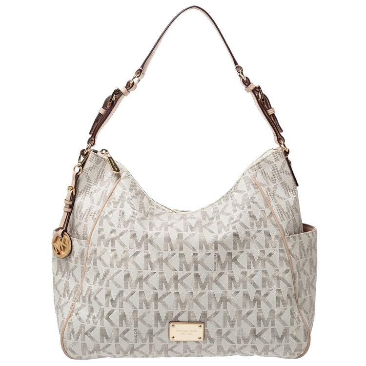 MICHAEL Michael Kors White/Beige Signature Coated Canvas and