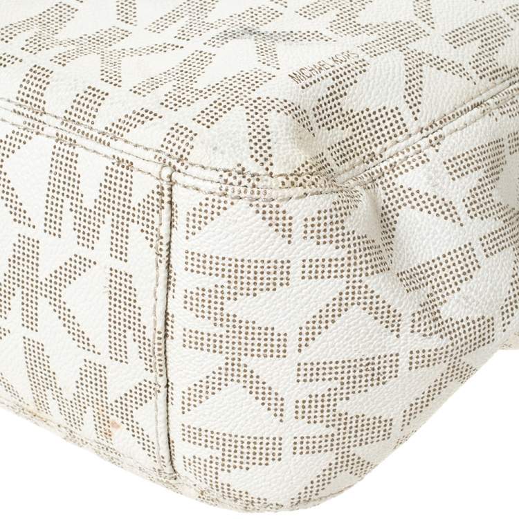 Pre Owned MICHAEL Michael Kors Cream Coated Canvas and Leather Jet Set Travel Chain Shoulder Bag