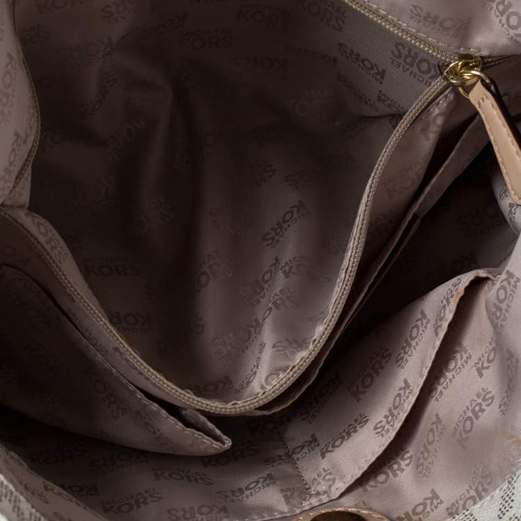 Pre Owned MICHAEL Michael Kors Cream Coated Canvas and Leather Jet Set Travel Chain Shoulder Bag