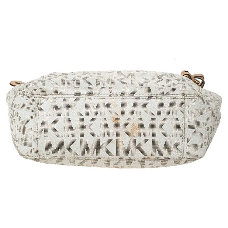 Pre Owned MICHAEL Michael Kors Cream Coated Canvas and Leather Jet Set Travel Chain Shoulder Bag