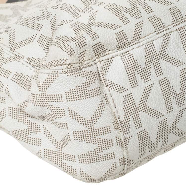 Pre Owned MICHAEL Michael Kors Cream Coated Canvas and Leather Jet Set Travel Chain Shoulder Bag