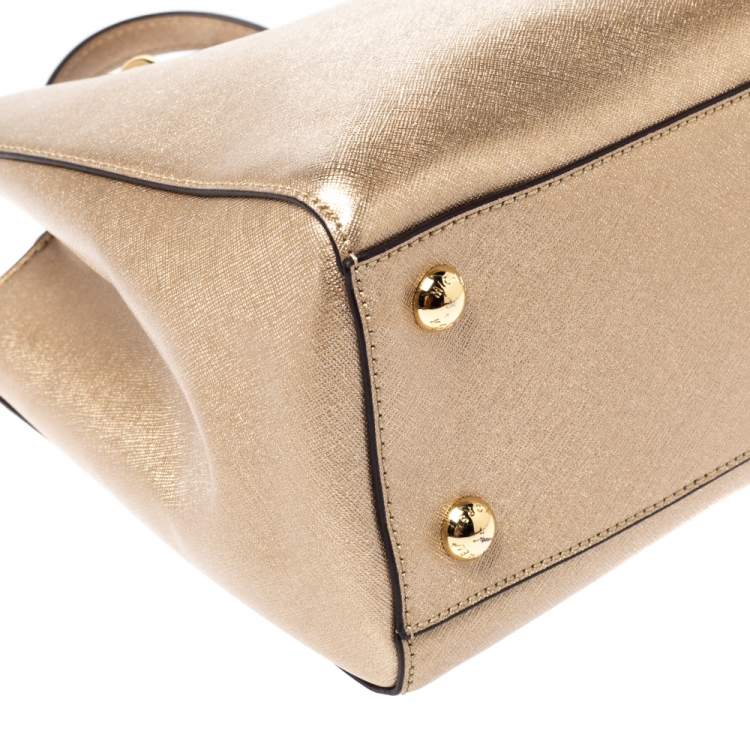 Pre Owned MICHAEL Michael Kors Metallic Gold Leather Medium Cynthia Tote