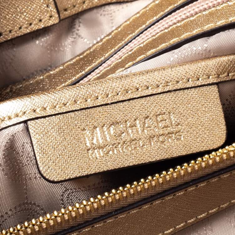 Pre Owned MICHAEL Michael Kors Metallic Gold Leather Medium Cynthia Tote