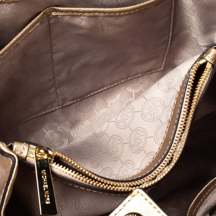 Pre Owned MICHAEL Michael Kors Metallic Gold Leather Medium Cynthia Tote