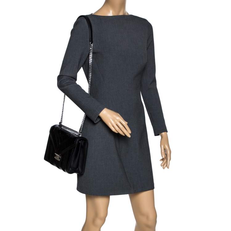 Pre Owned Michael Kors Black Python Embossed Leather and Suede Pushlock Flap Bag