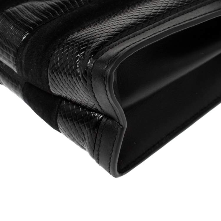 Pre Owned Michael Kors Black Python Embossed Leather and Suede Pushlock Flap Bag