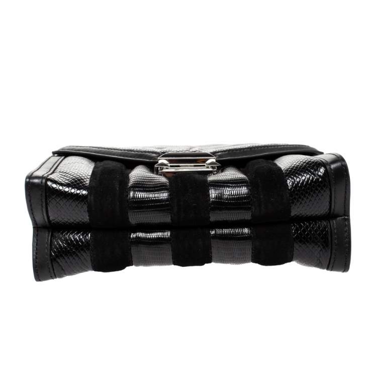 Pre Owned Michael Kors Black Python Embossed Leather and Suede Pushlock Flap Bag