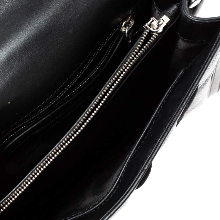 Pre Owned Michael Kors Black Python Embossed Leather and Suede Pushlock Flap Bag