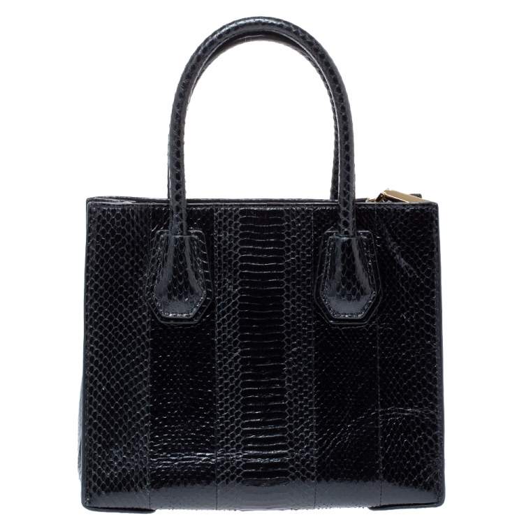 Pre Owned Michael Kors Black Snakeskin Small Mercer Tote