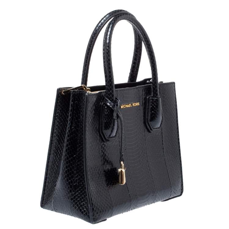 Pre Owned Michael Kors Black Snakeskin Small Mercer Tote