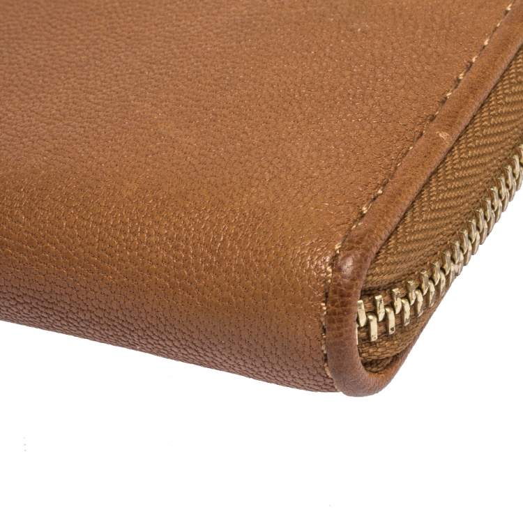 Pre Owned Michael Kors Brown Leather Jet Set Zip Around Wallet