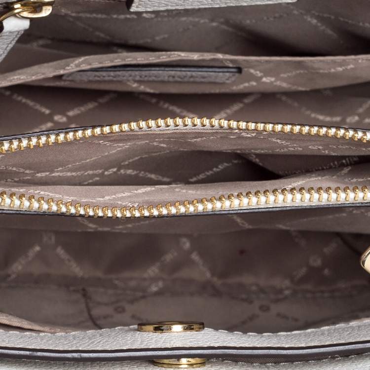 Pre Owned Michael Kors White Leather and Straw Medium Kinsley Accordion Tote