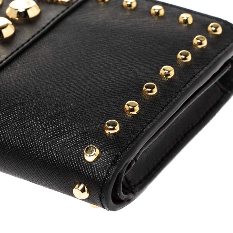 Pre Owned Michael Kors Black Leather Adele Studded Wrislet Wallet