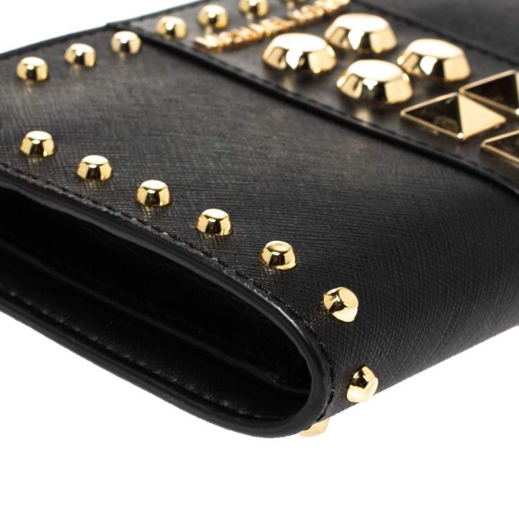 Pre Owned Michael Kors Black Leather Adele Studded Wrislet Wallet
