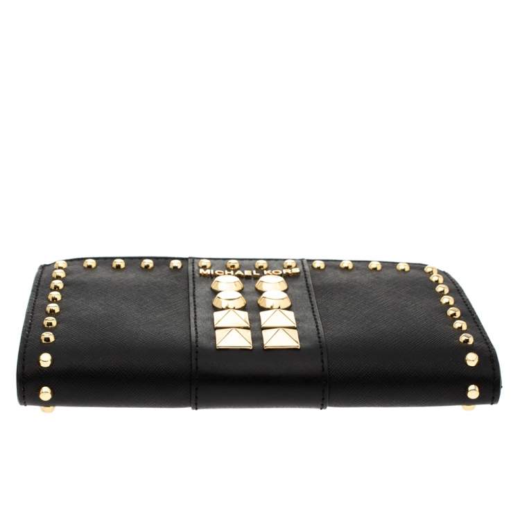 Pre Owned Michael Kors Black Leather Adele Studded Wrislet Wallet