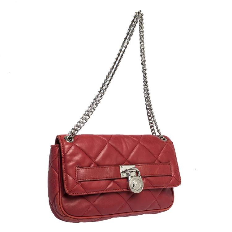 Pre Owned Michael Michael Kors Red Leather Shoulder Bag