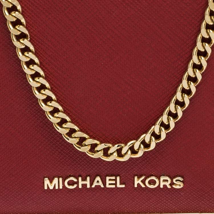 Pre Owned Michael Kors Red Leather Elsie Box Chain Clutch