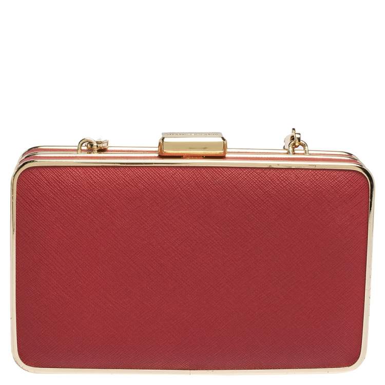 Pre Owned Michael Kors Red Leather Elsie Box Chain Clutch