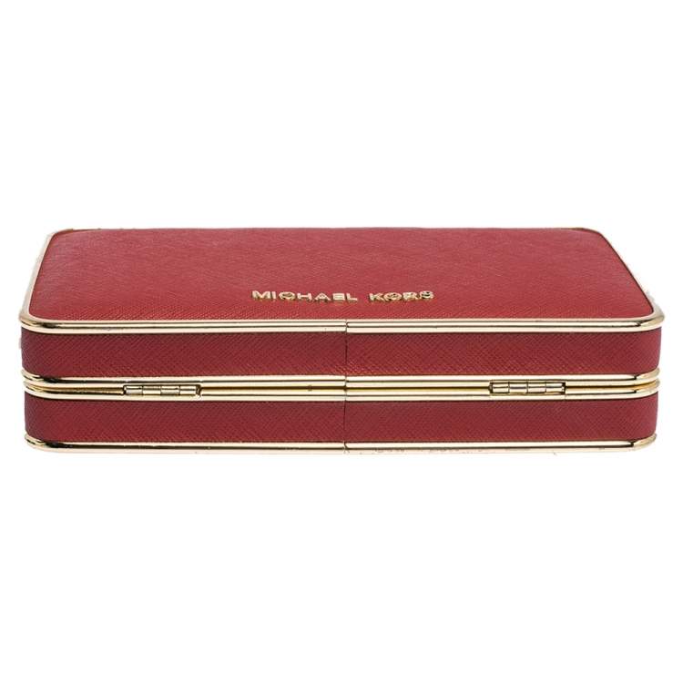 Pre Owned Michael Kors Red Leather Elsie Box Chain Clutch