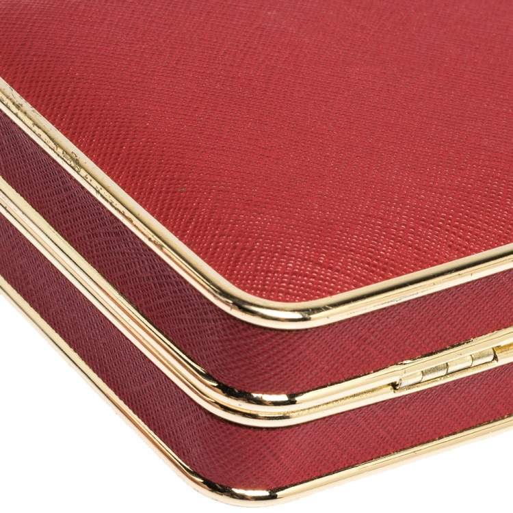 Pre Owned Michael Kors Red Leather Elsie Box Chain Clutch