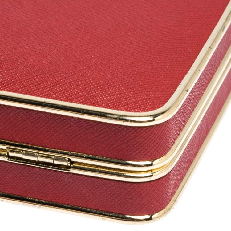 Pre Owned Michael Kors Red Leather Elsie Box Chain Clutch