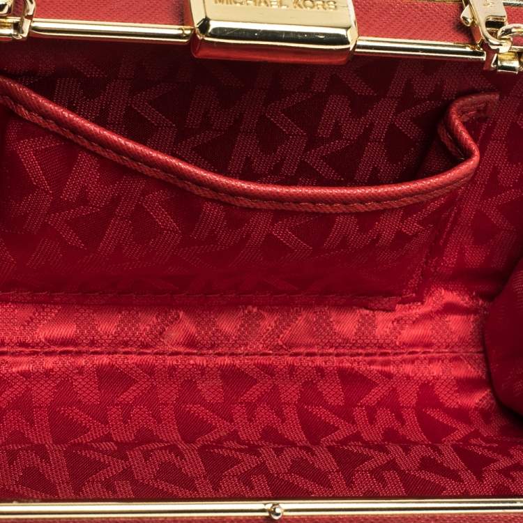 Pre Owned Michael Kors Red Leather Elsie Box Chain Clutch